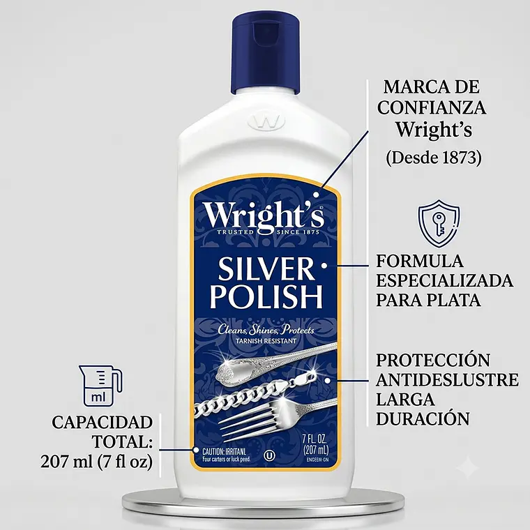Pulidor Y Limpiador De Objetos De Plata Wrights 207ml 4