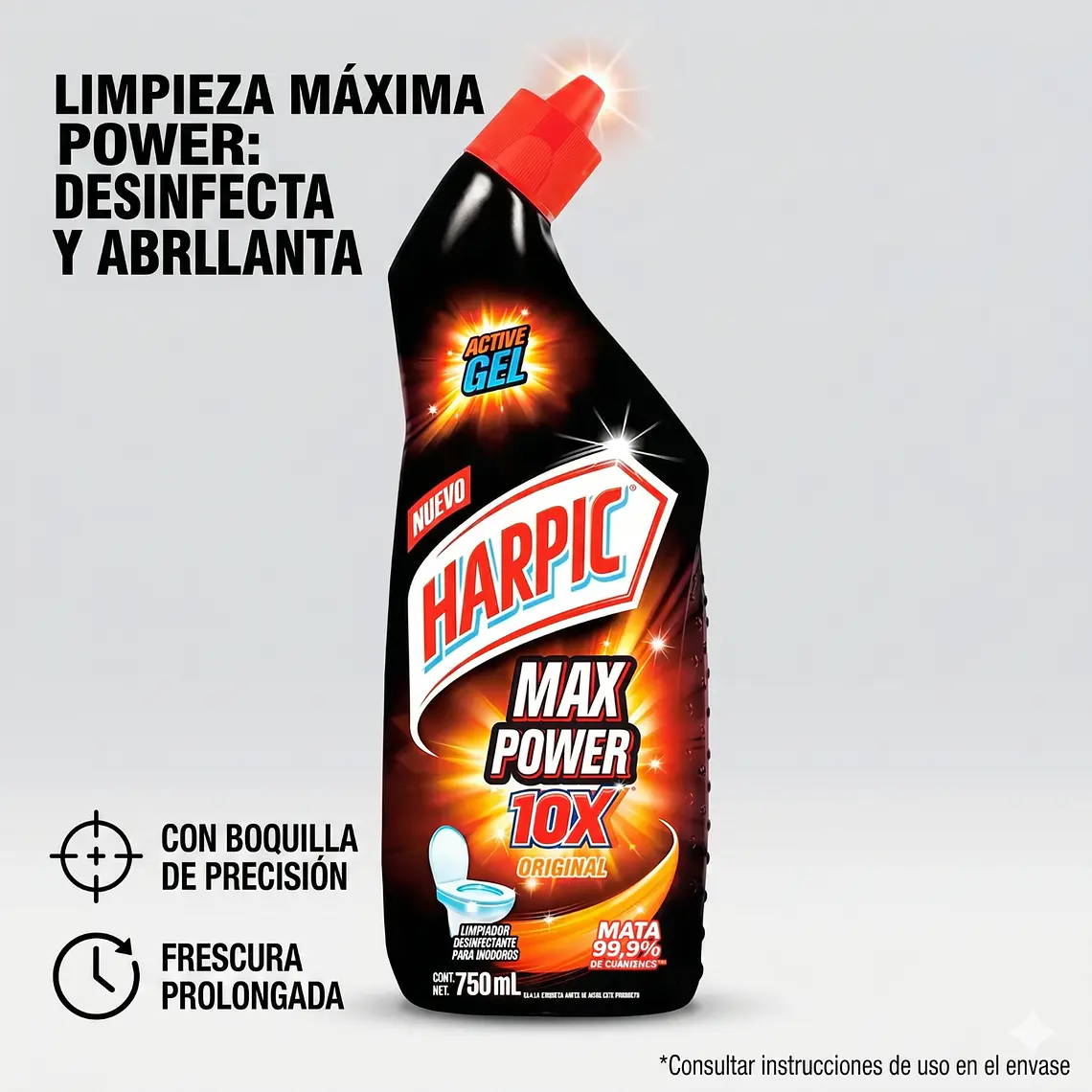 Limpiador Inodoro Harpic Power Ultra Desinfectante 750 ml 2