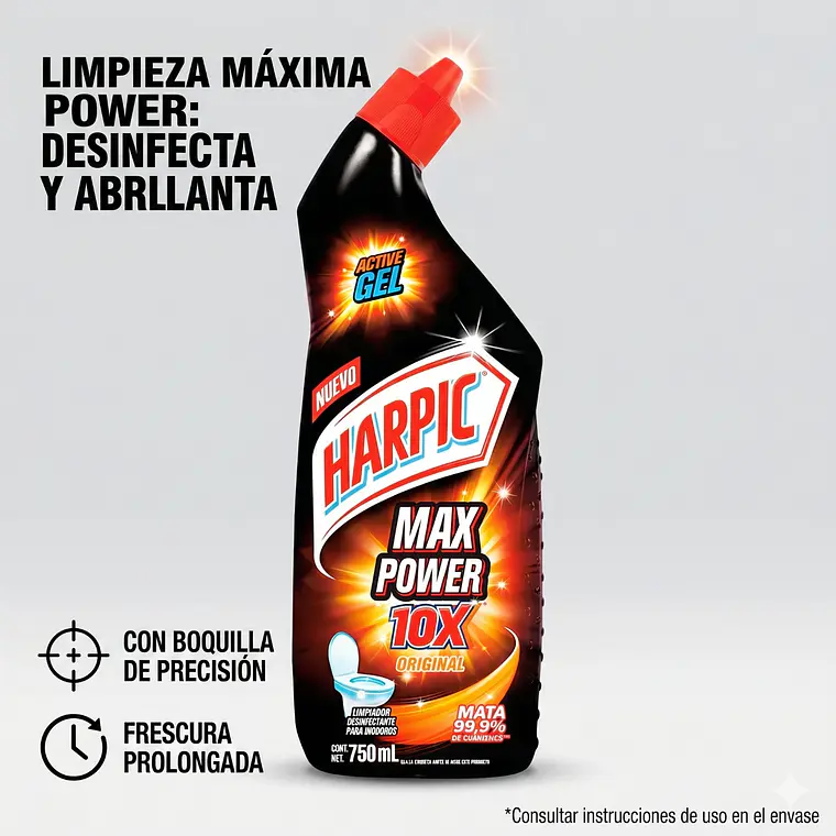 Limpiador Inodoro Harpic Power Ultra Desinfectante 750 ml 2
