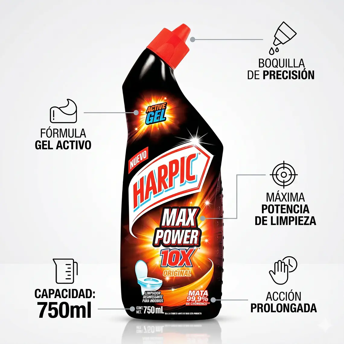 Limpiador Inodoro Harpic Power Ultra Desinfectante 750 ml 4
