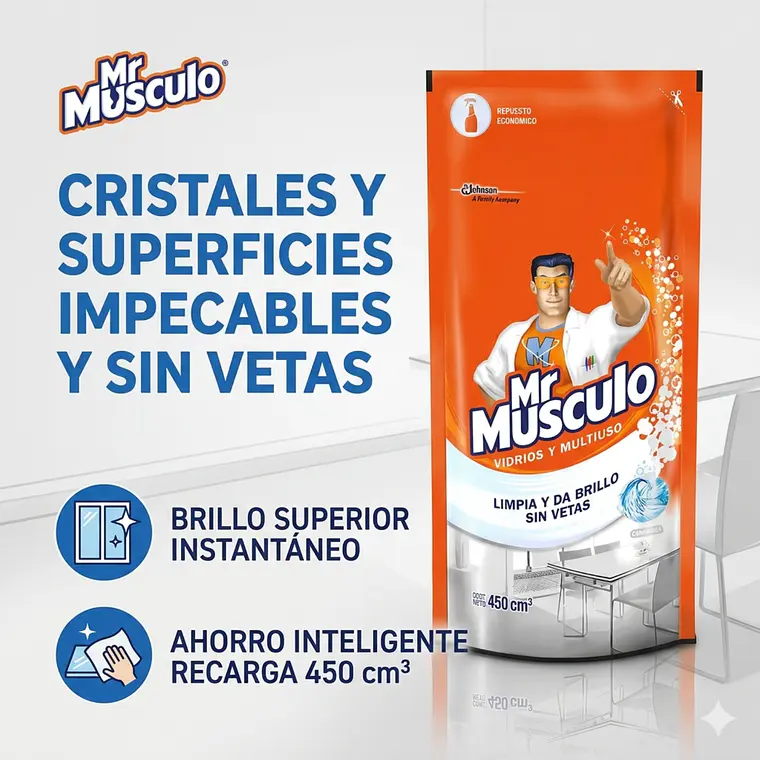 Limpia Vidrios Multiuso Mr Musculo Repuesto 450ml 2