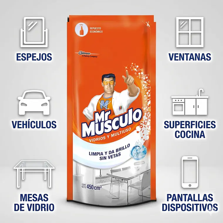 Limpia Vidrios Multiuso Mr Musculo Repuesto 450ml 3