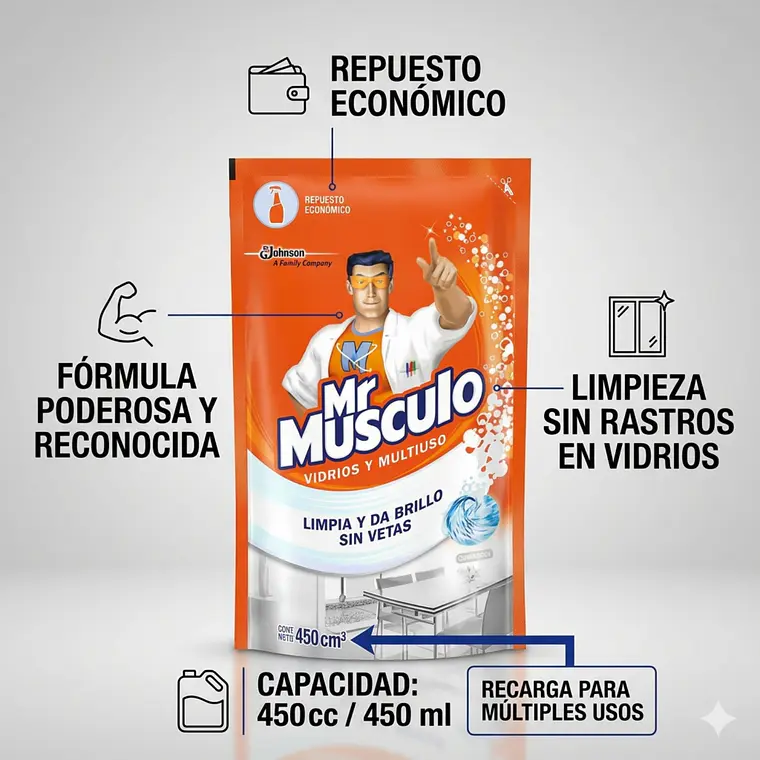 Limpia Vidrios Multiuso Mr Musculo Repuesto 450ml 4