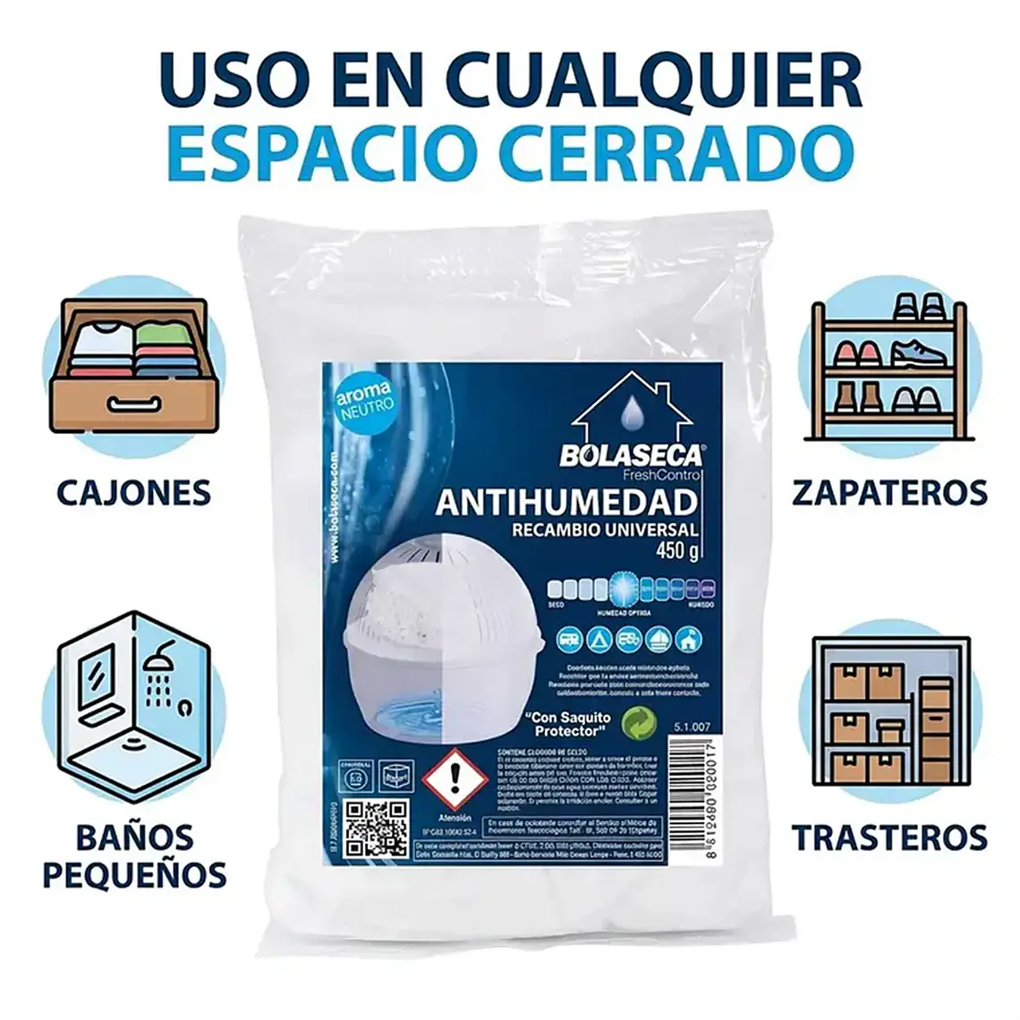 Pack 3 Bolaseca Recambio Antihumedad 450g Neutro 3