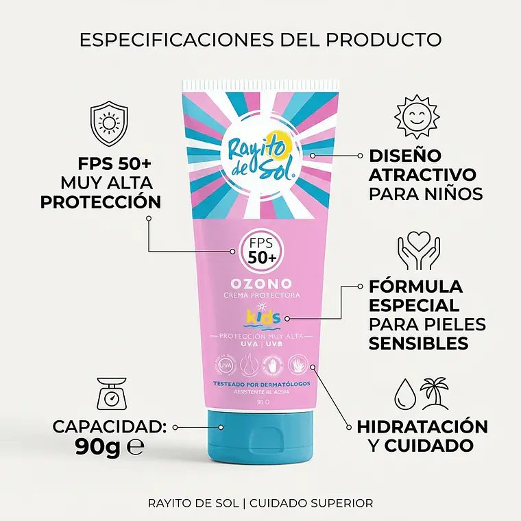Protector Solar Rayito De Sol Ozono Kids FPS50 90g 3