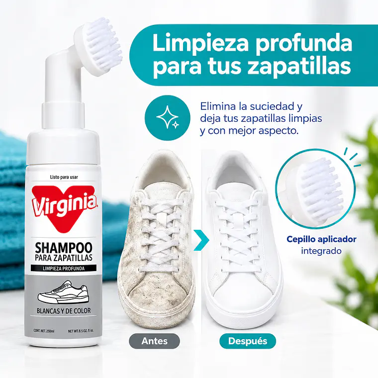 Shampoo Zapatillas Virginia Espuma 150ml Con Cepillo 2