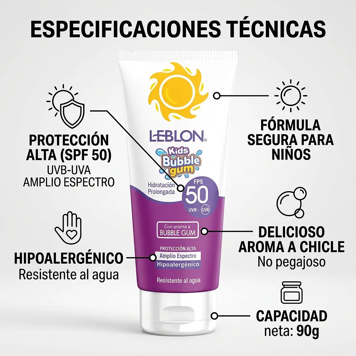 Protector Solar Leblon Kids Bubble Gum FPS50 90g 3