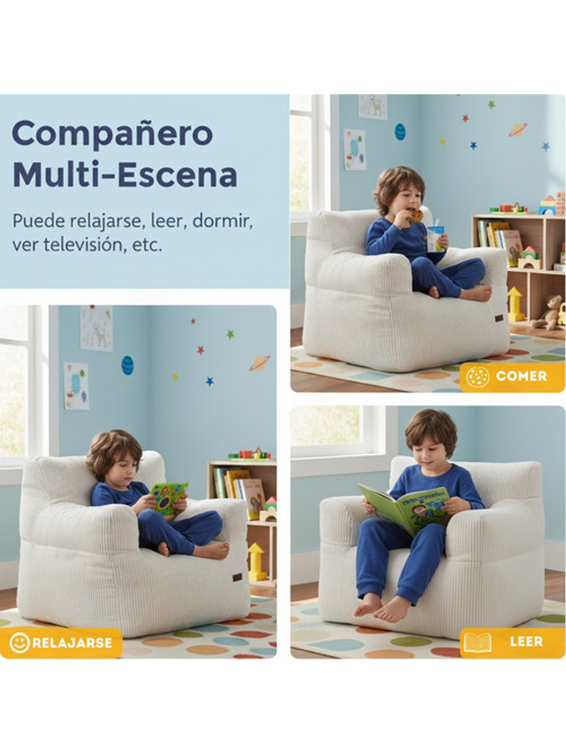 Puff Silla Sillon Infantil Bajo 58x58 Espuma Acolchable 5