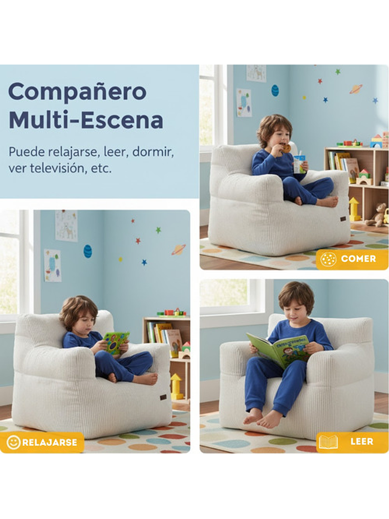Puff Silla Sillon Infantil Bajo 58x58 Espuma Acolchable 5