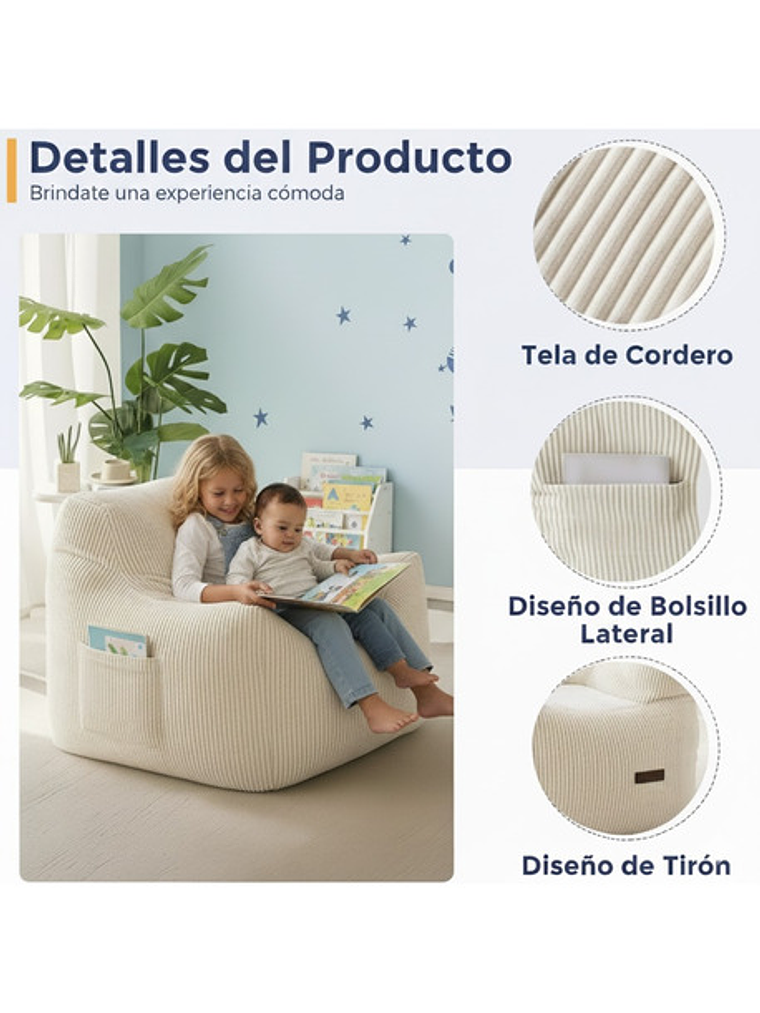 Puff Silla Sillon Infantil Bajo 58x58 Espuma Acolchable 7