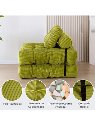 Silla Sofá Cama 187x85cm Puff Plegable Acolchada Hogar Verde