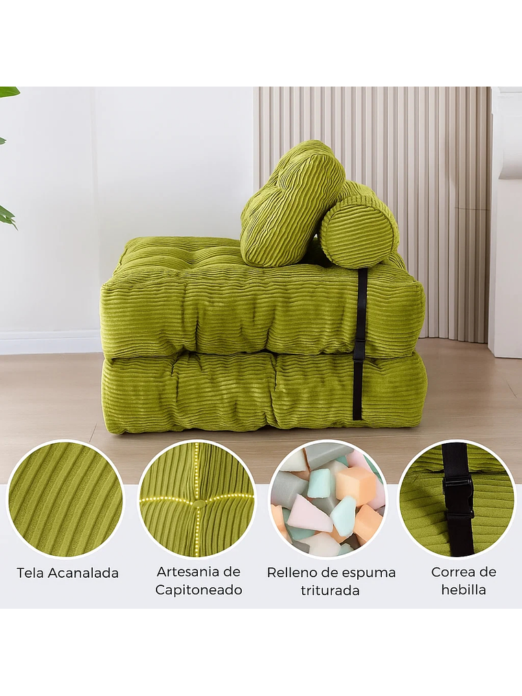 Silla Sofá Cama 190x85cm Puff Plegable Acolchada Hogar Verde 3