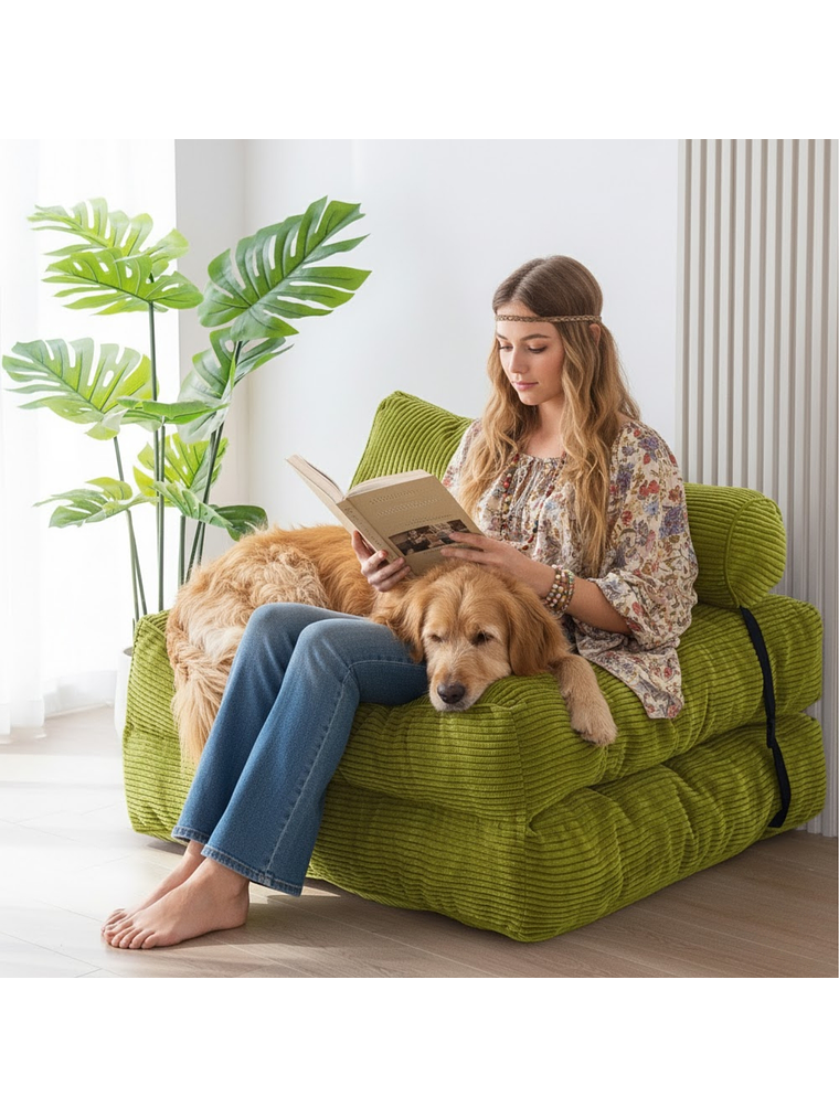 Silla Sofá Cama 190x85cm Puff Plegable Acolchada Hogar Verde 4