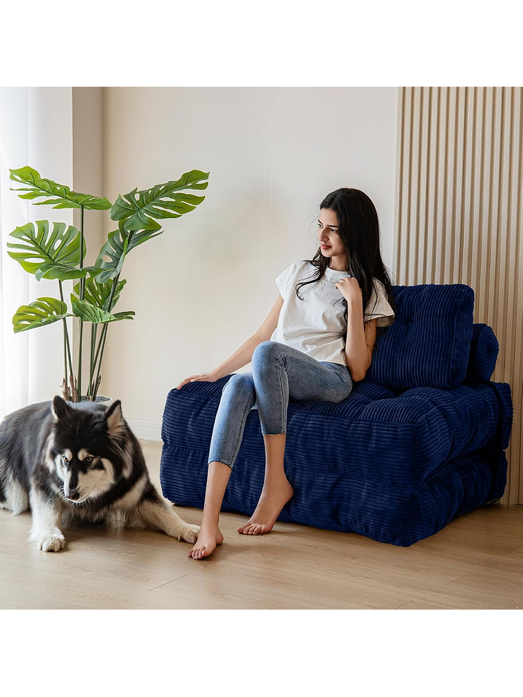 Silla Sofá Cama 190x85cm Puff Plegable Acolchada Hogar Azul 4