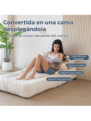 Silla Sofá Cama 187x85cm Puff Plegable Acolchada Hogar Beige