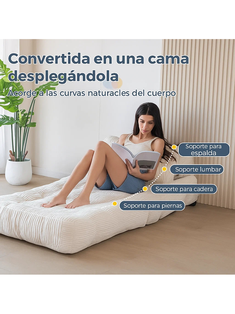 Silla Sofá Cama 190x85cm Puff Plegable Acolchada Hogar Beige 3