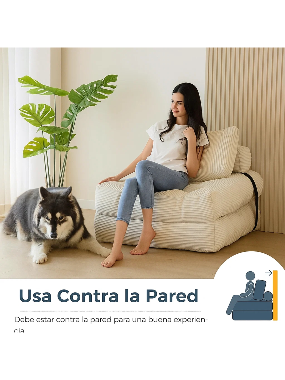 Silla Sofá Cama 190x85cm Puff Plegable Acolchada Hogar Beige 4