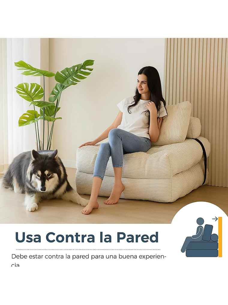 Silla Sofá Cama 190x85cm Puff Plegable Acolchada Hogar Beige 4