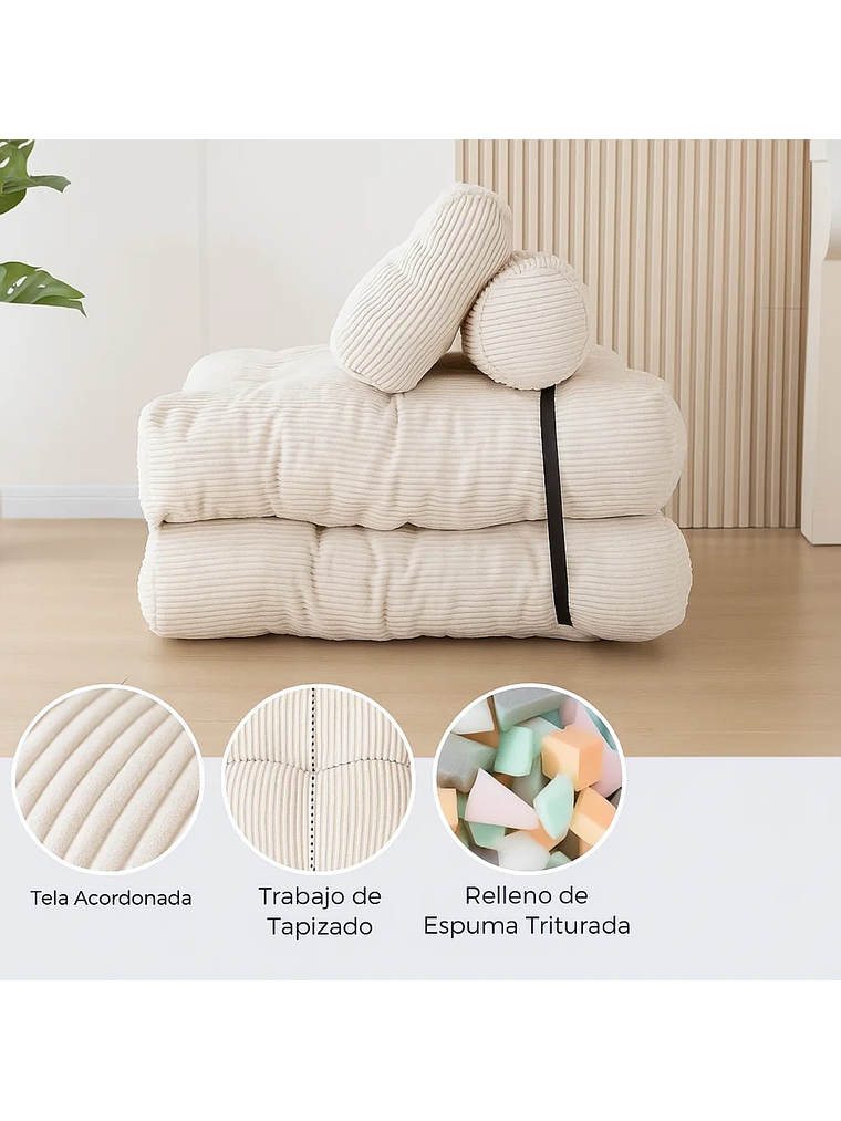 Silla Sofá Cama 190x85cm Puff Plegable Acolchada Hogar Beige 5