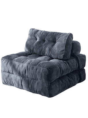 Silla Sofá Cama 155x81cm Puff Plegable Acolchada Hogar Gris