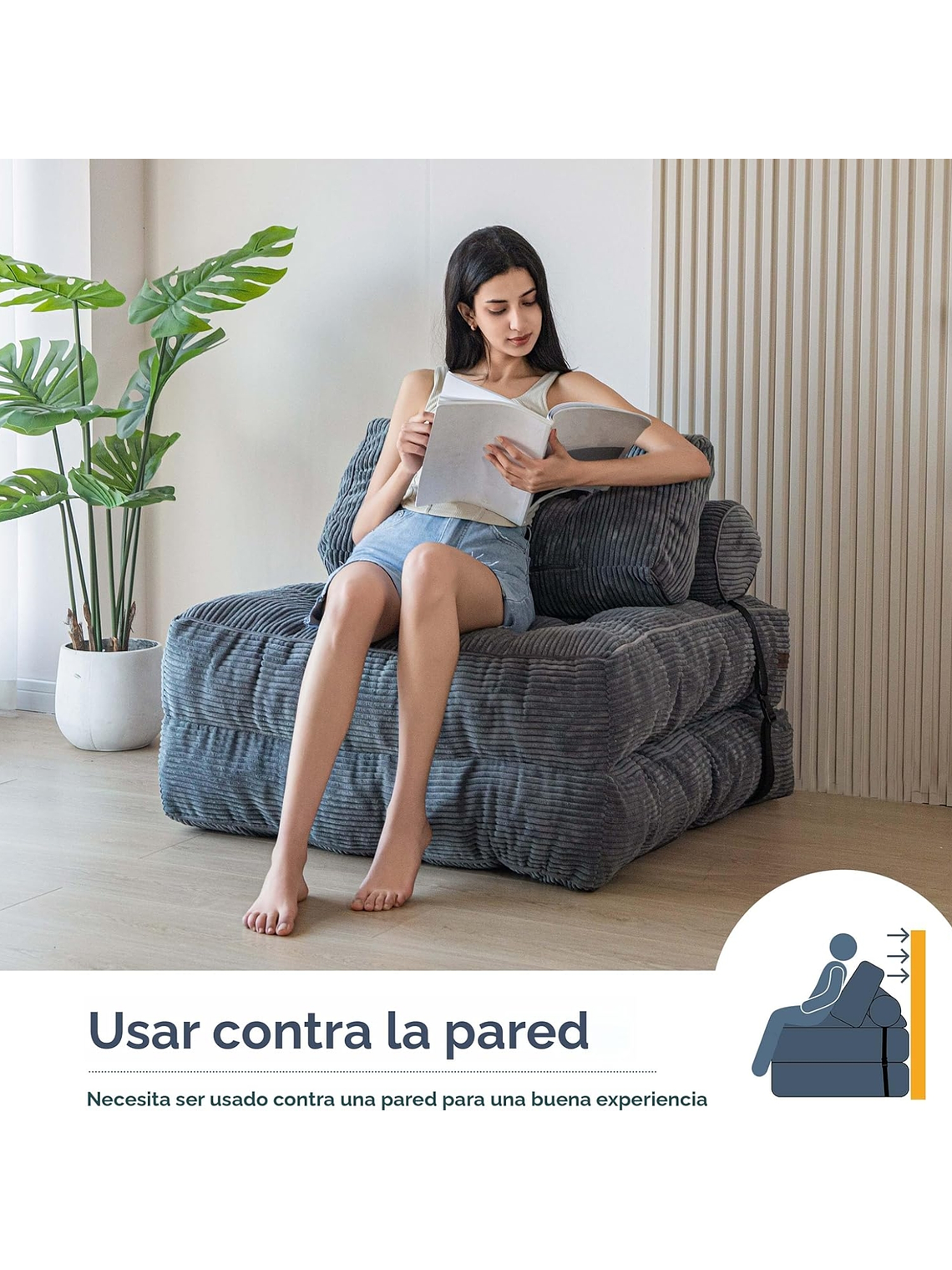 Silla Sofá Cama 190x85cm Puff Plegable Acolchada Hogar Gris 4