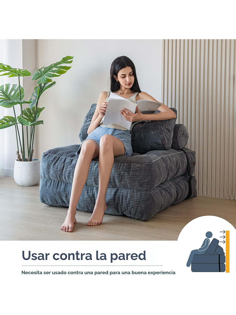 Silla Sofá Cama 190x85cm Puff Plegable Acolchada Hogar Gris 4