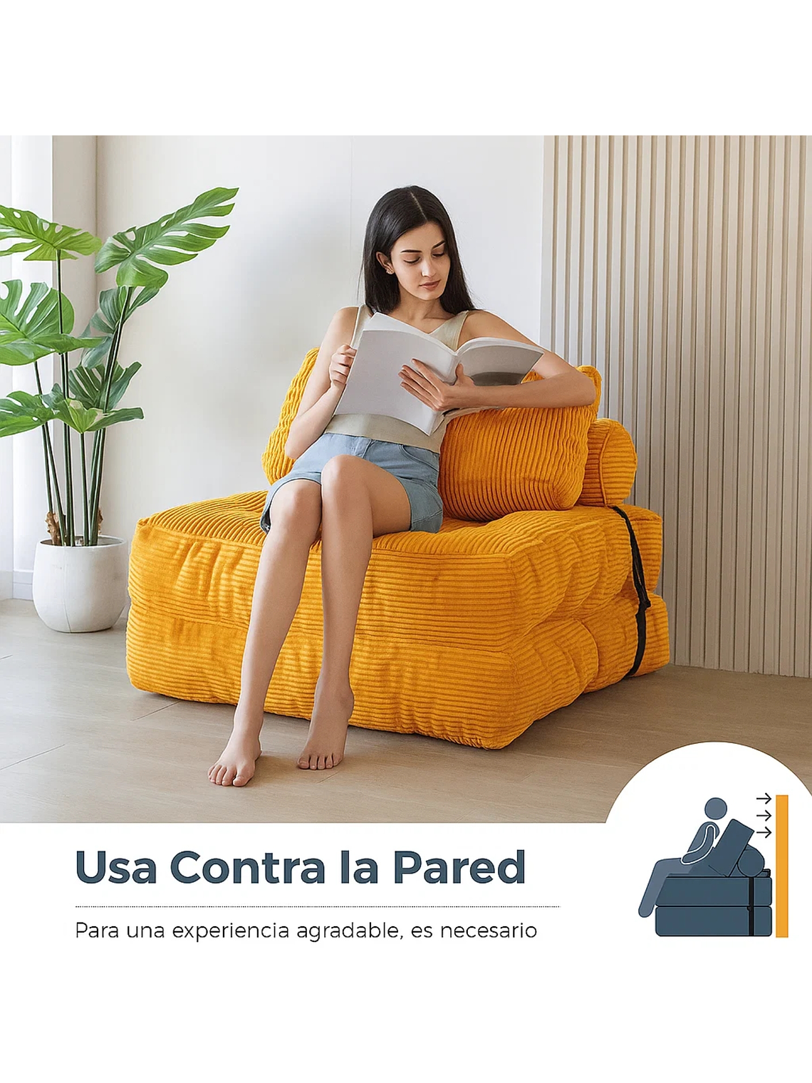 Silla Sofá Cama 190x85cm Puff Plegable Acolchada Hogar Naranja 3