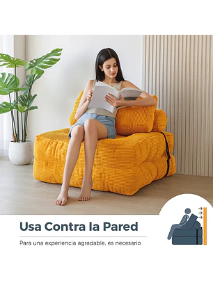 Silla Sofá Cama 187x85cm Puff Plegable Acolchada Hogar Naranja