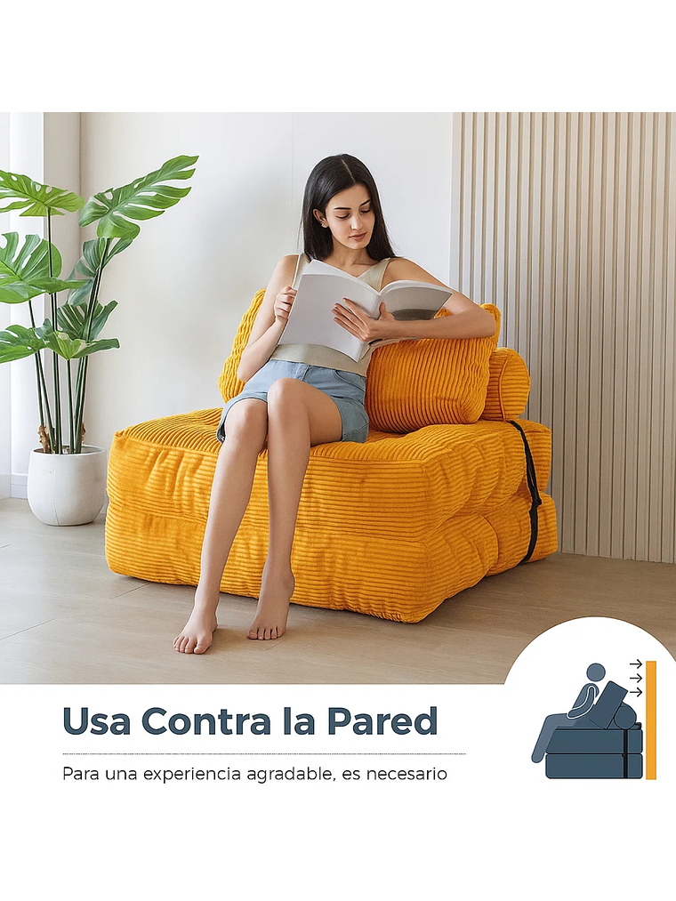 Silla Sofá Cama 190x85cm Puff Plegable Acolchada Hogar Naranja 3