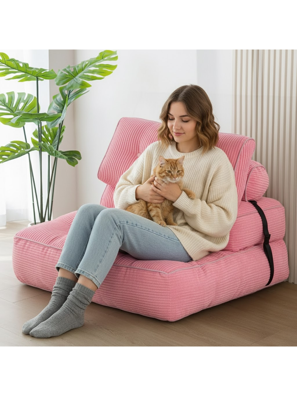 Silla Sofá Cama 190x85cm Puff Plegable Acolchada Hogar Rosa 3