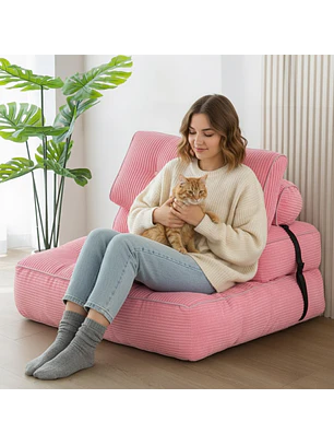 Silla Sofá Cama 187x85cm Puff Plegable Acolchada Hogar Rosa