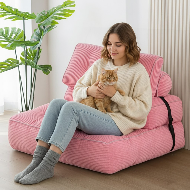 Silla Sofá Cama 155x81cm Puff Plegable Acolchada Hogar Rosa 3