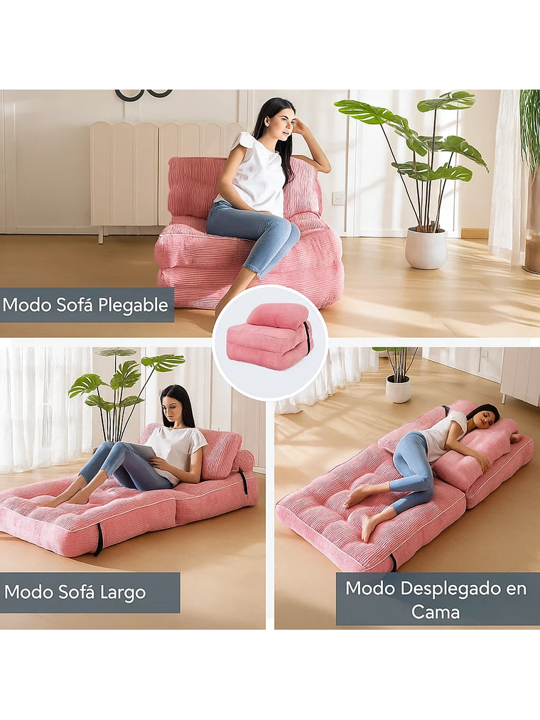 Silla Sofá Cama 190x85cm Puff Plegable Acolchada Hogar Rosa 4