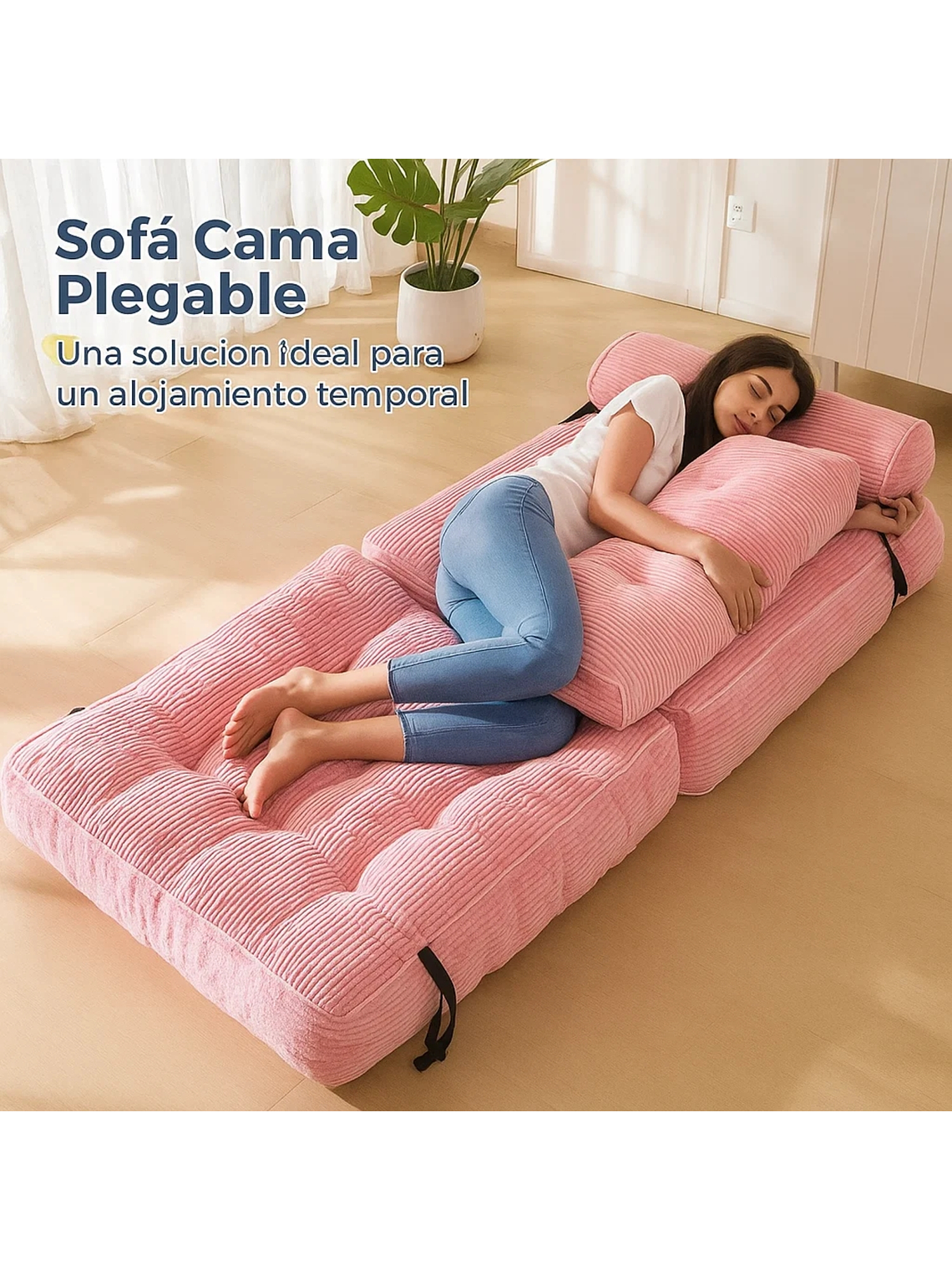 Silla Sofá Cama 190x85cm Puff Plegable Acolchada Hogar Rosa 5