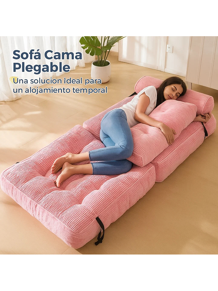 Silla Sofá Cama 190x85cm Puff Plegable Acolchada Hogar Rosa 5