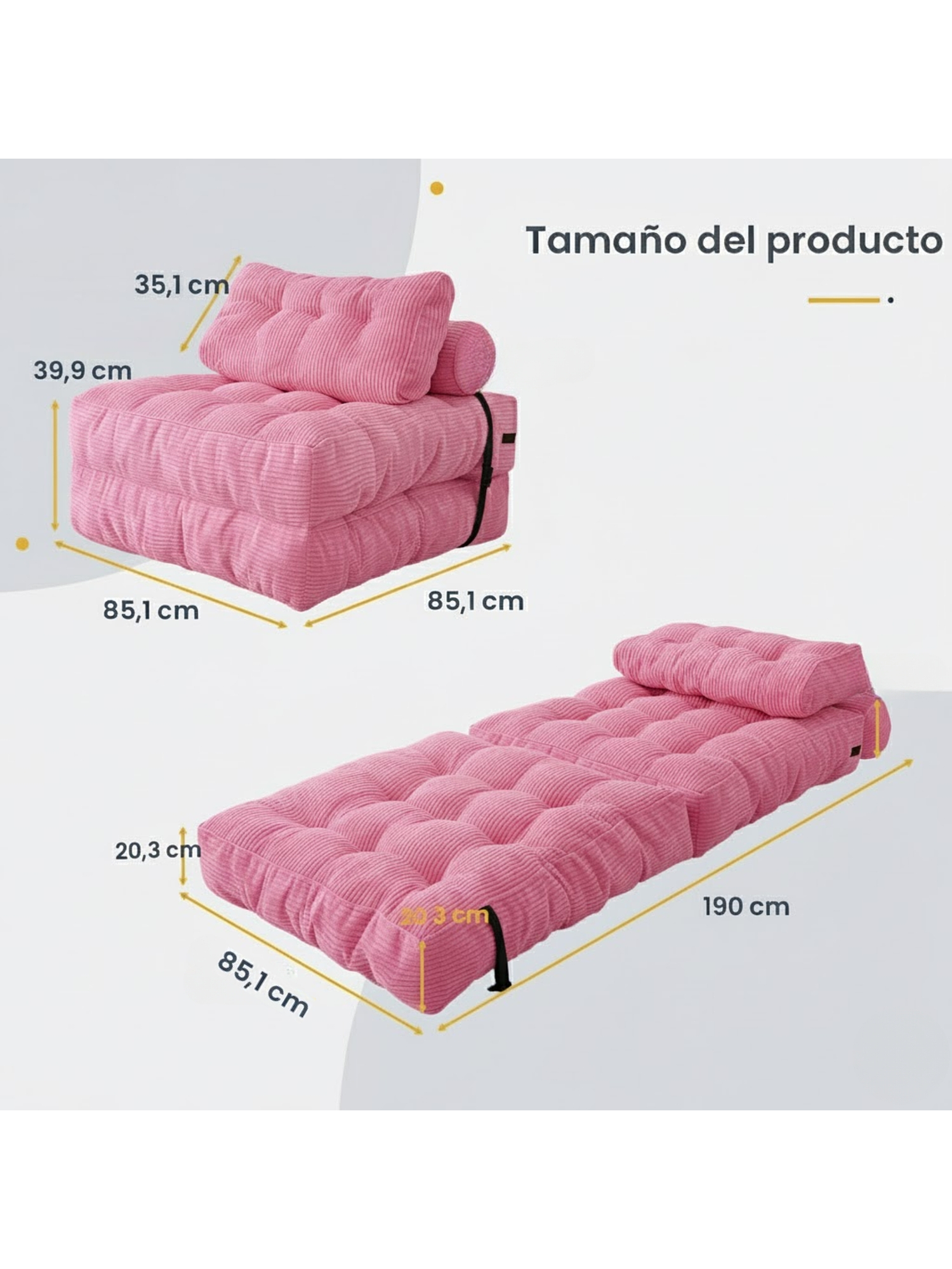 Silla Sofá Cama 190x85cm Puff Plegable Acolchada Hogar Rosa 2