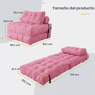 Silla Sofá Cama 190x85cm Puff Plegable Acolchada Hogar Rosa
