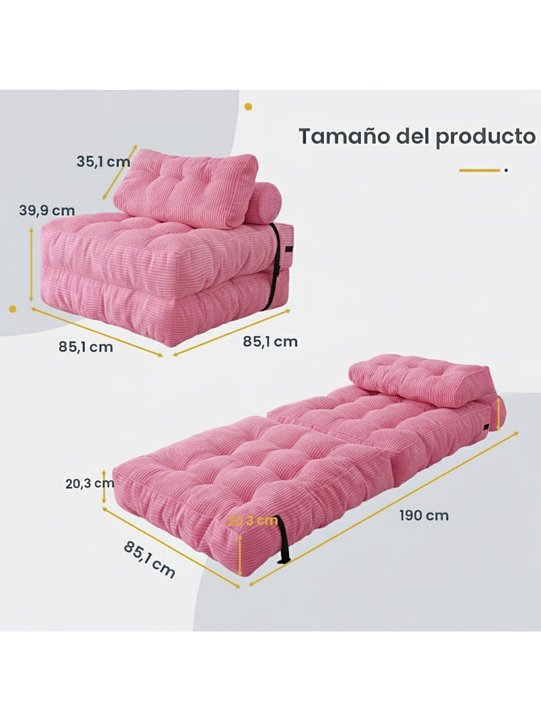 Silla Sofá Cama 190x85cm Puff Plegable Acolchada Hogar Rosa 2