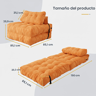 Silla Sofá Cama 190x85cm Puff Plegable Acolchada Hogar Naranja