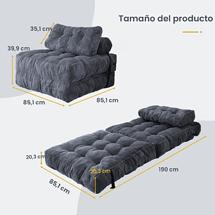 Silla Sofá Cama 190x85cm Puff Plegable Acolchada Hogar Gris