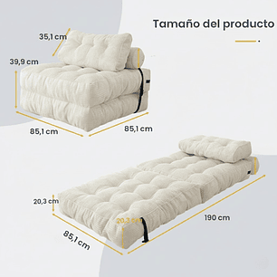 Silla Sofá Cama 190x85cm Puff Plegable Acolchada Hogar Beige