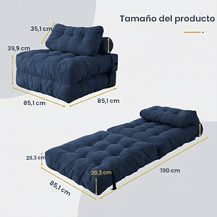 Silla Sofá Cama 190x85cm Puff Plegable Acolchada Hogar Azul
