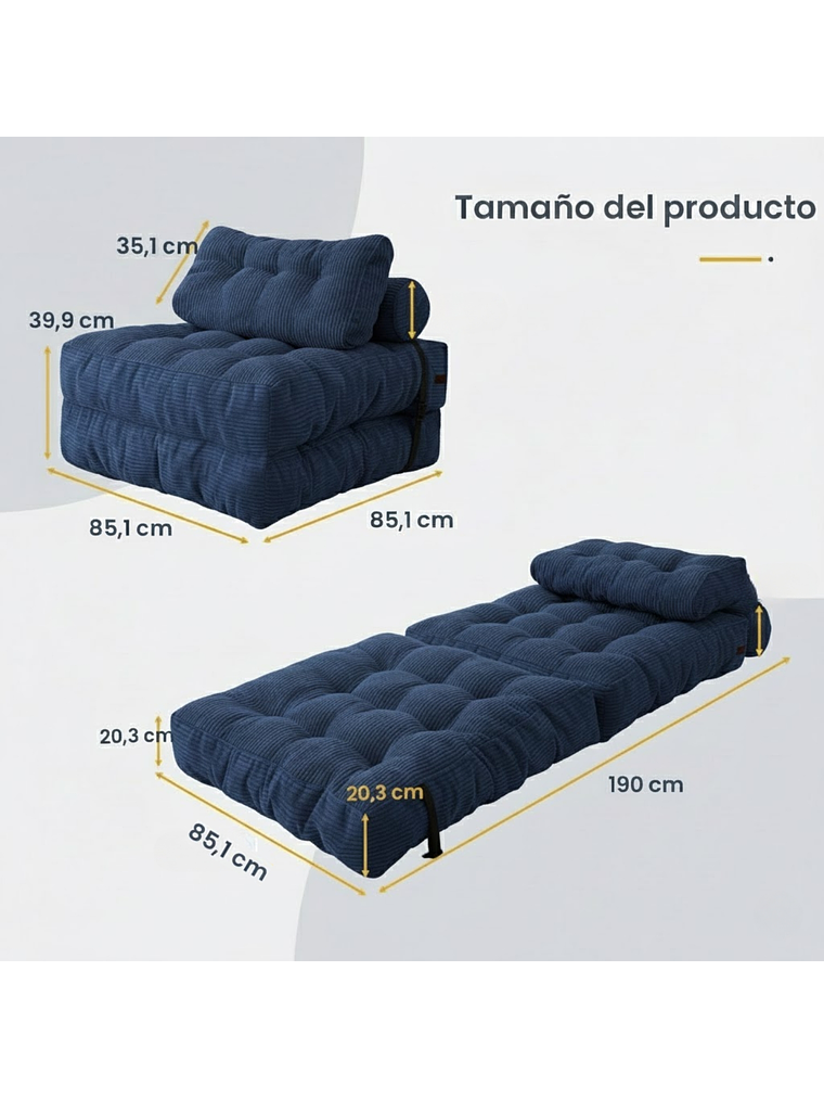 Silla Sofá Cama 190x85cm Puff Plegable Acolchada Hogar Azul 2