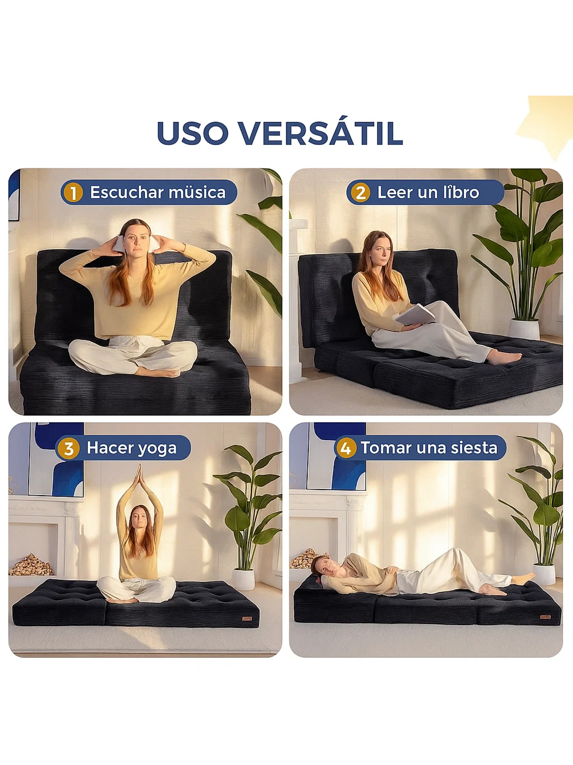 Colchon De Suelo Sofa Colchoneta Plegable De Tres Piezas 5