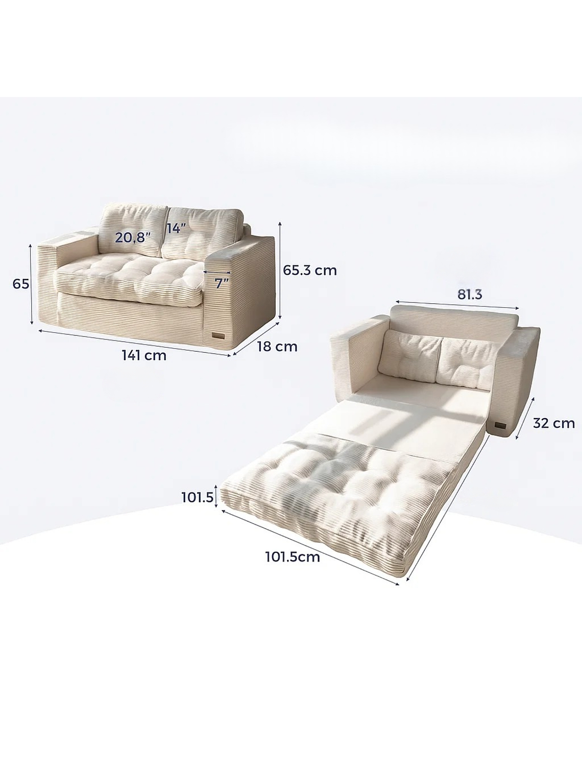 Sofa Cama 2 en 1 Convertible Plegable Espuma Densa 2