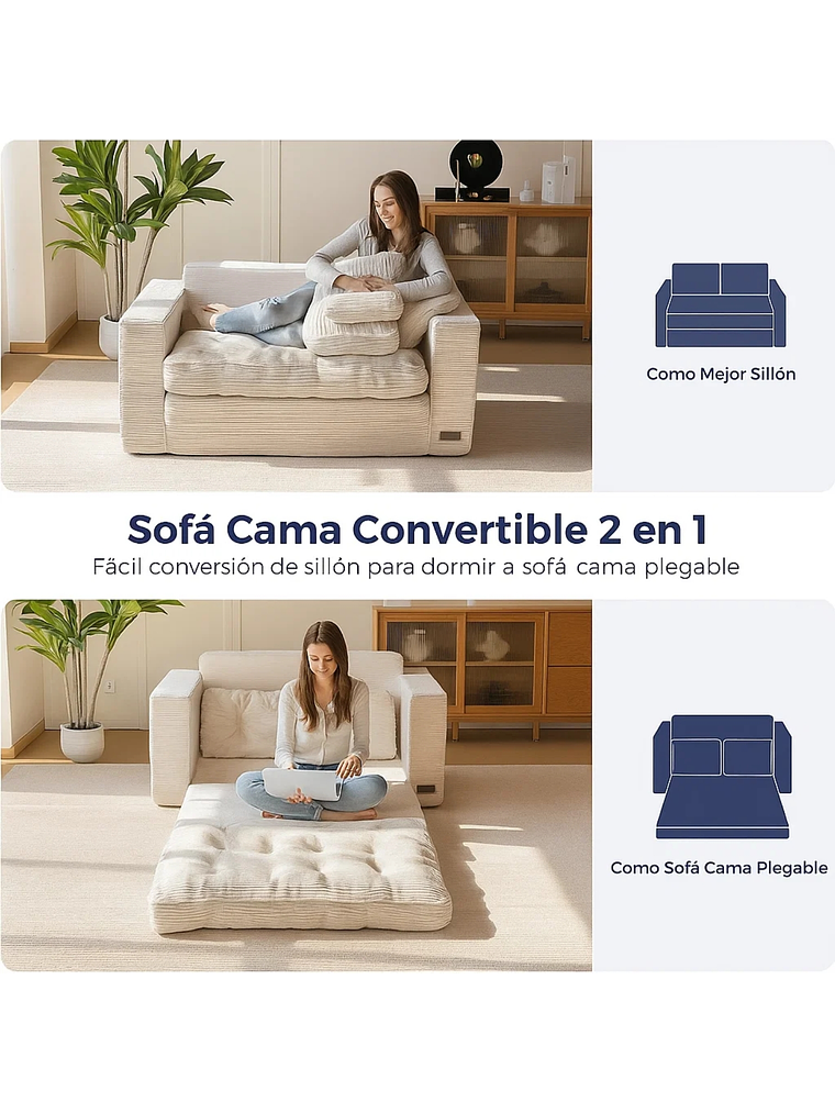 Sofa Cama 2 en 1 Convertible Plegable Espuma Densa 4