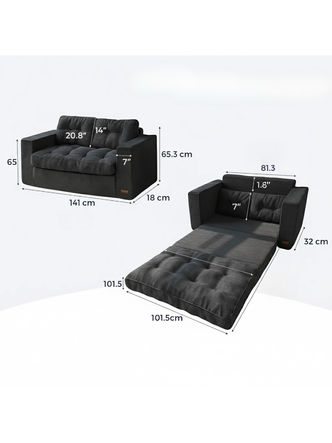Sofa Cama 2 en 1 Convertible Plegable Espuma Densa 7