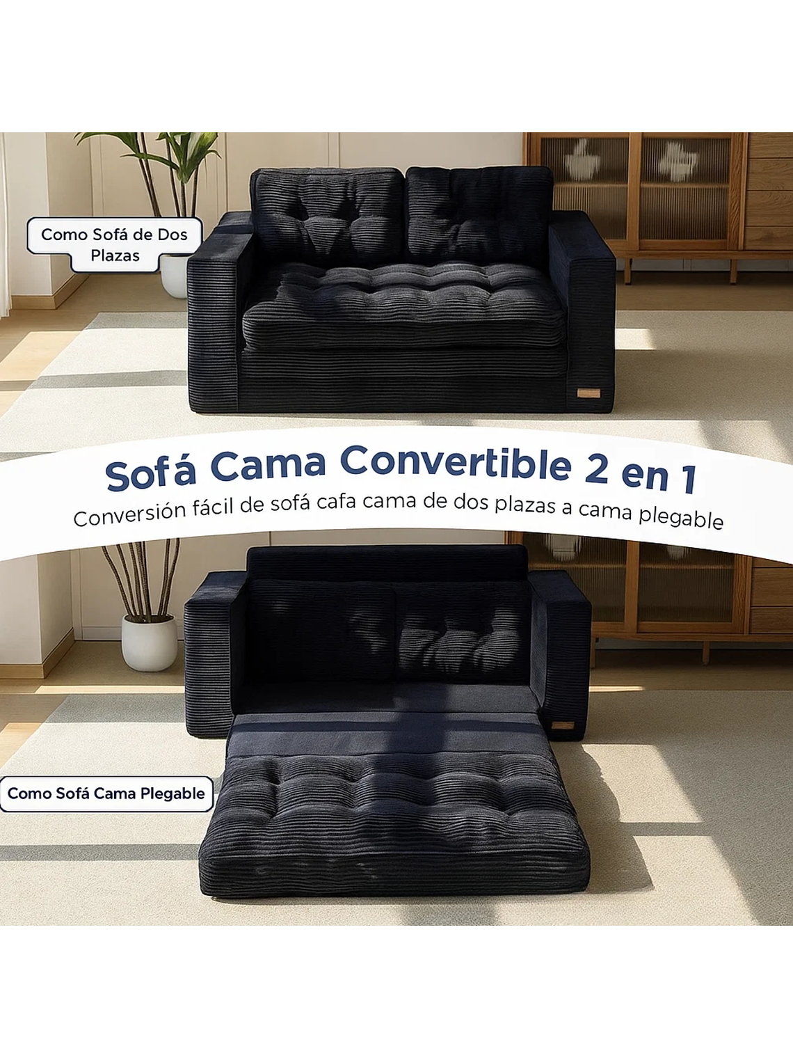 Sofa Cama 2 en 1 Convertible Plegable Espuma Densa 8