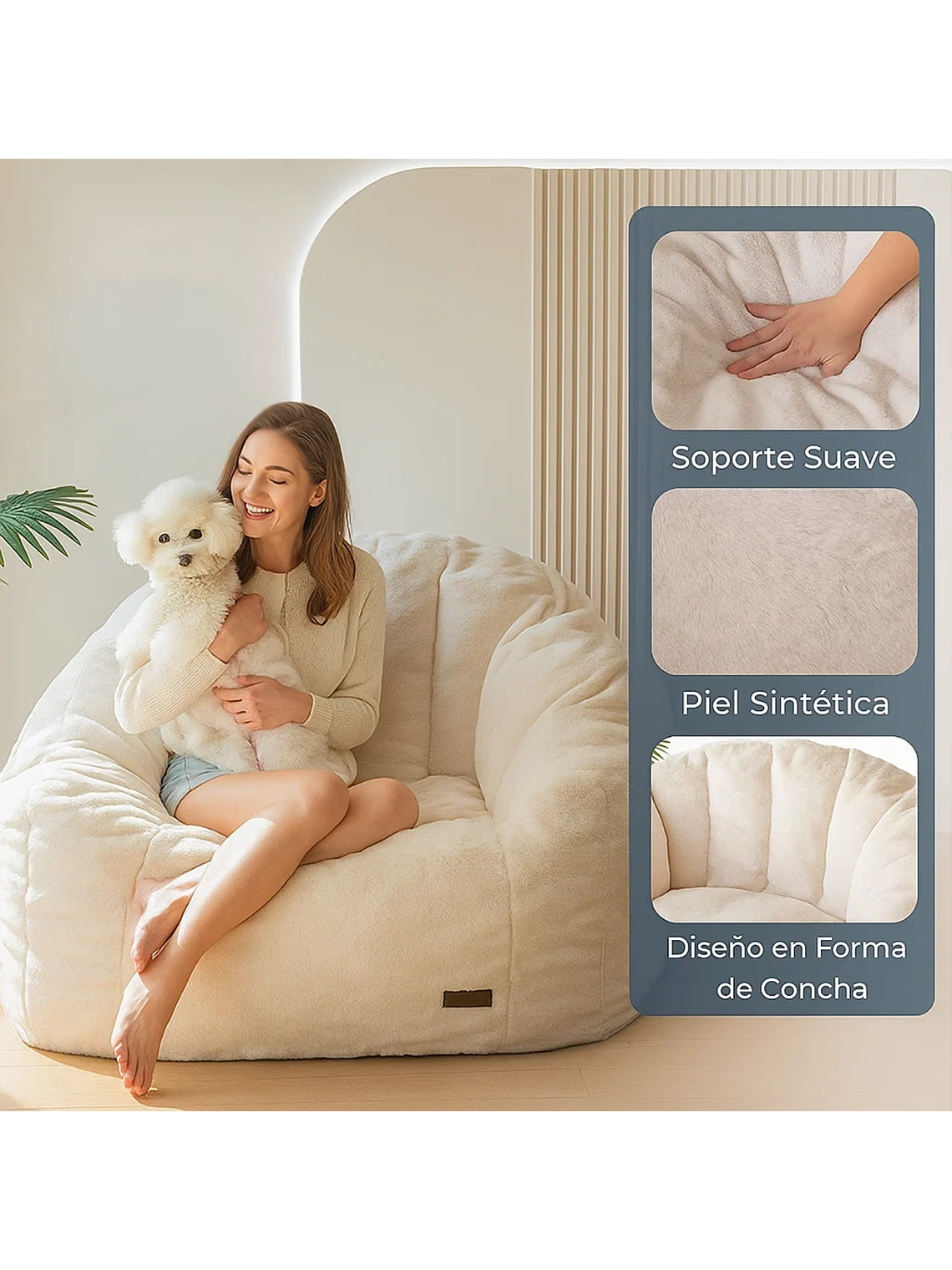 Sofá Puff 84x119cm Con Respaldo Espuma Cómodo Acolchable 4