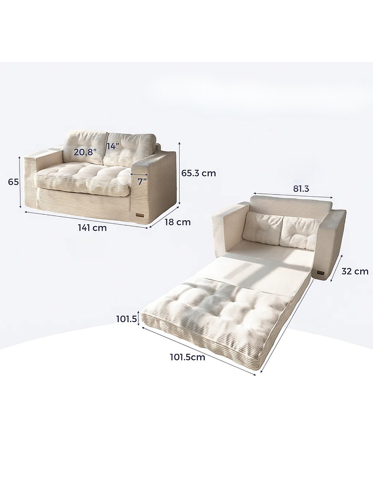 Sofa Cama 2 en 1 Convertible Plegable Espuma Densa 6